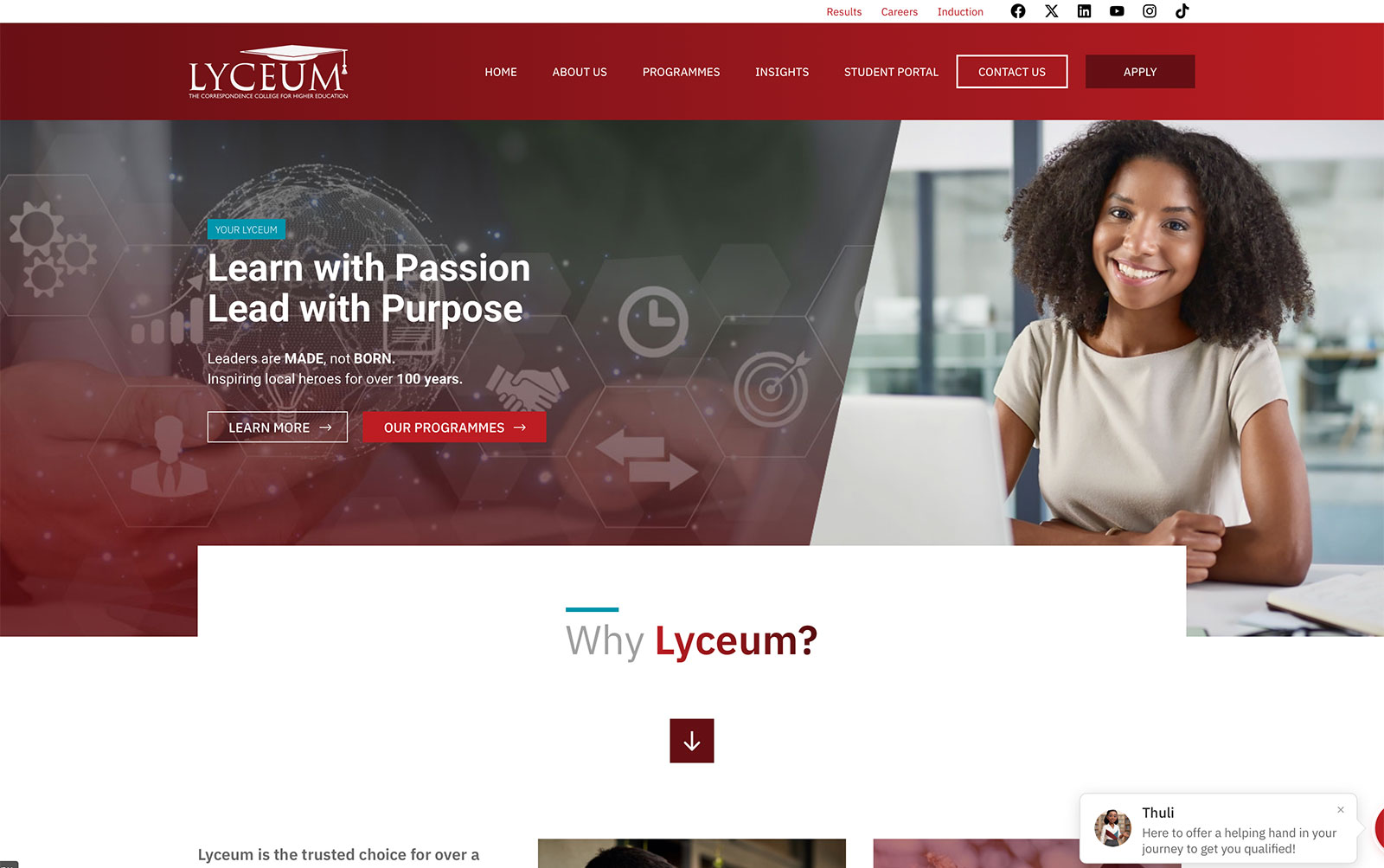 Lyceum College website screenshot